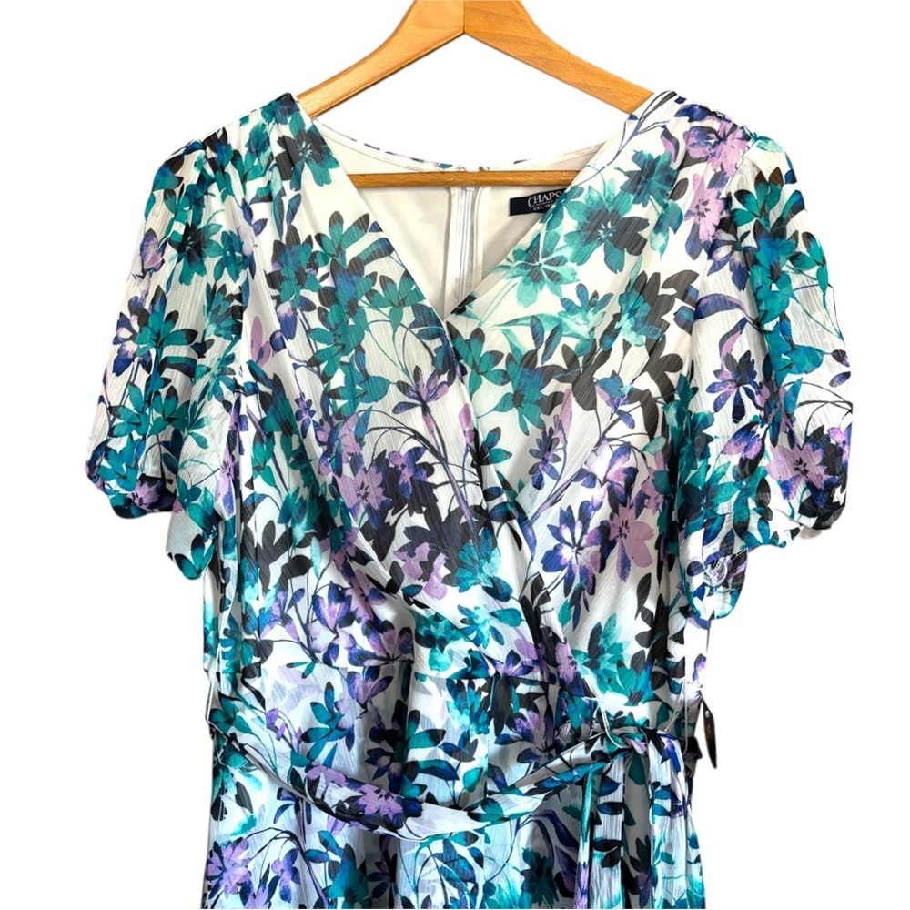 🆕🆕Chaps Dress with Turquoise and Purple Floral Design and Flutter Sleeves